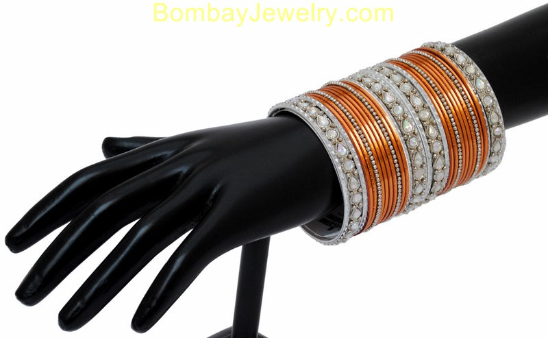 Copper And silver Bangles With Kundan-XL