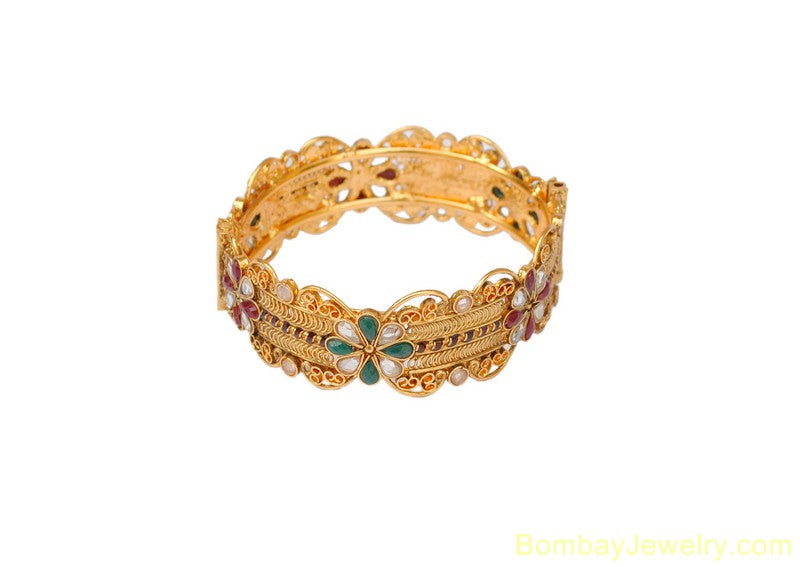 goldplated marron, and green adjustable bracelet- L