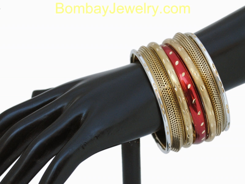 Golden And Red Fashion Bangles-Medium