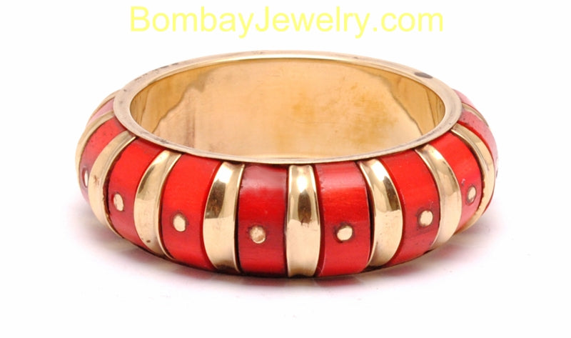 Golden And Red Big Fashion Cuff Bangle-Large