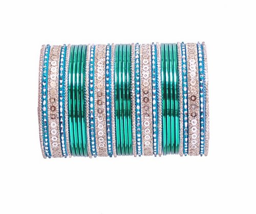 Turquoise green and golden bangles set-2201
