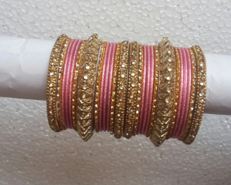 Goldpolish hot pink bangle set-2305