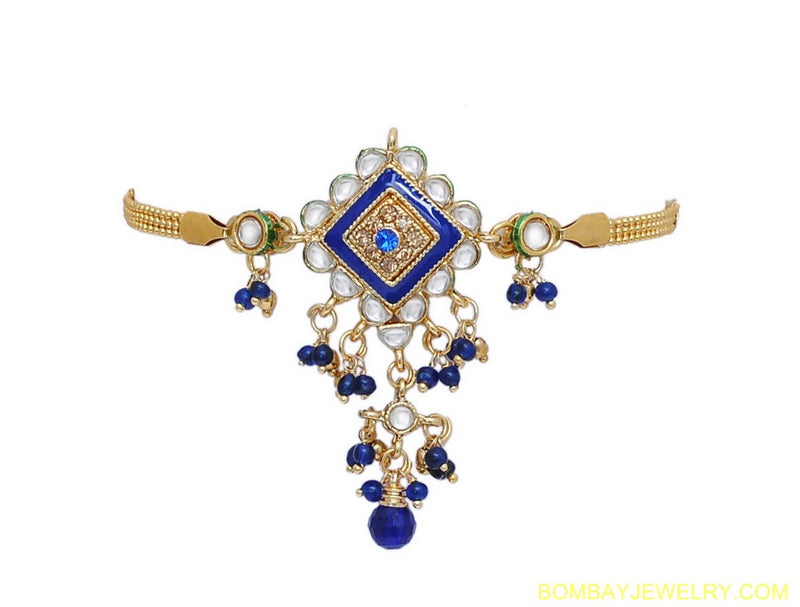 GOLDPLATED BLUE AND WHITE KUNDAN ARMLET