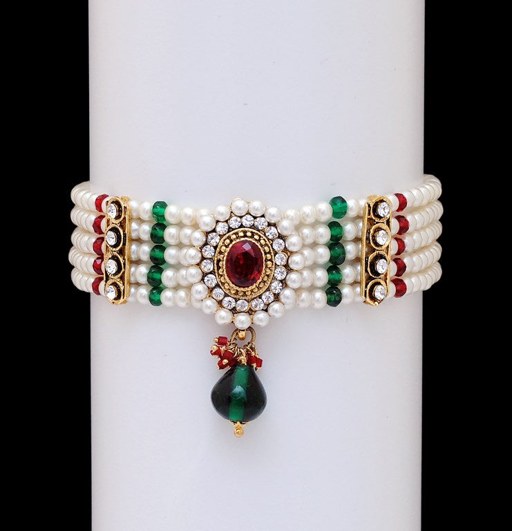 Beautiful marron, green and white pearl armlet