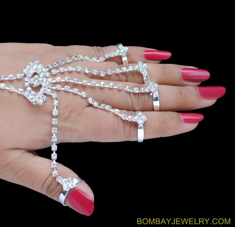 silverplated white diamond hand ring bracelet- each
