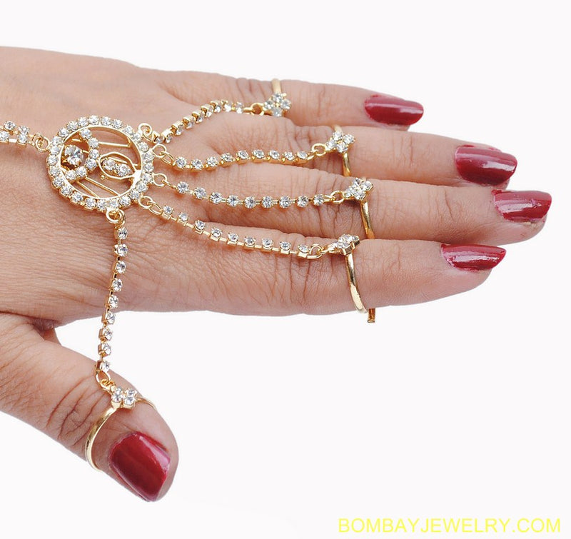 goldplated white diamond hand ring bracelet