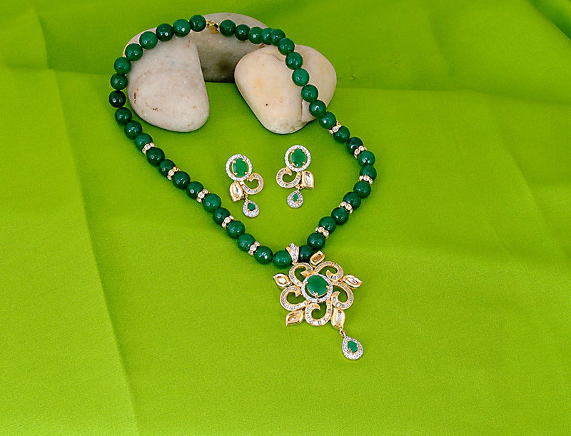 Beautiful emeral green and white pendent set-199