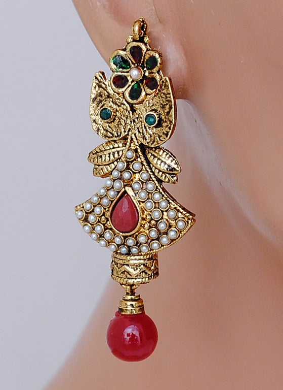 Beautiful ruby red, green and white polki earring