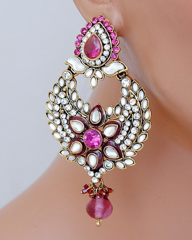 Beautiful  Fusicha pink and white kundan earring