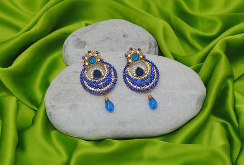 Goldpolish blue and white earring-2383