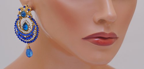 Goldpolish blue and white earring-2383