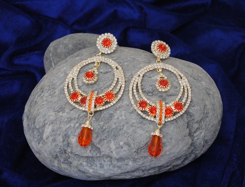 Goldpolish orange and white diamond earring-2411