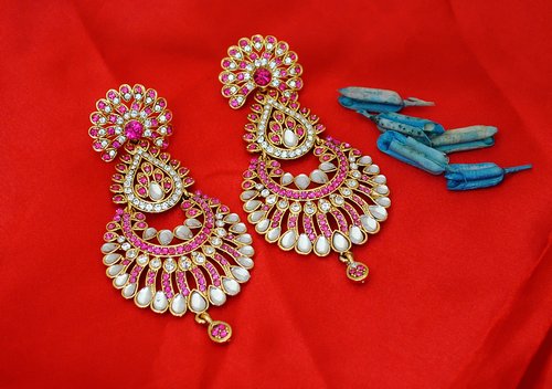 goldpolish deep red and white earring 2447
