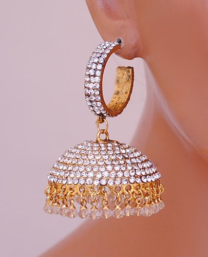 Goldpolish white jhumi earring-2506