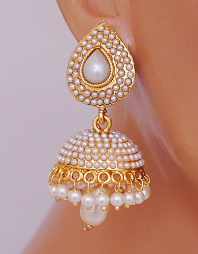 Goldpolish white jhumi earring-2527