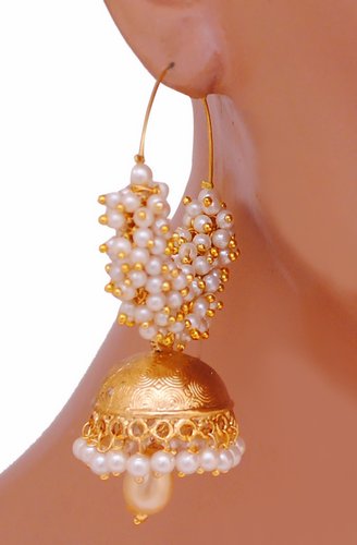 Goldpolish white jhumi earring-2672