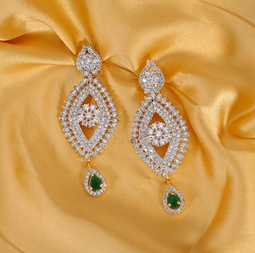 Beautiful Emerald green and white diamond Earring-2680