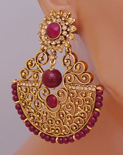 Goldpolish maroon earring-2695