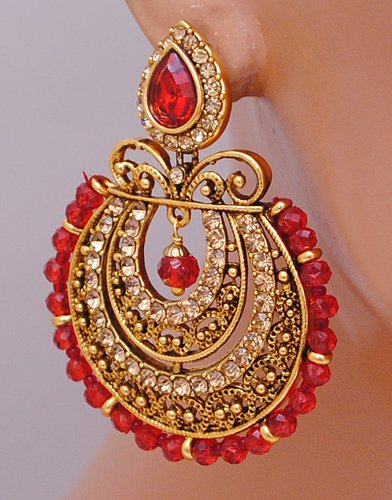 Goldpolish ruby red earring-2700