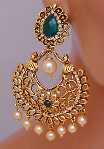 Goldpolish emerald green earring-2728