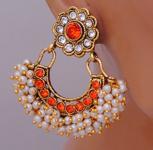 Goldpolish white and orange earring-2737