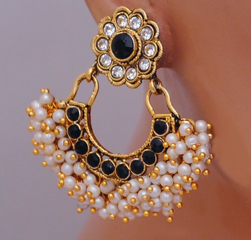 Goldpolish black and white earring-2741