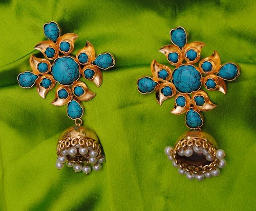 Goldpolish turquoise earring-2774