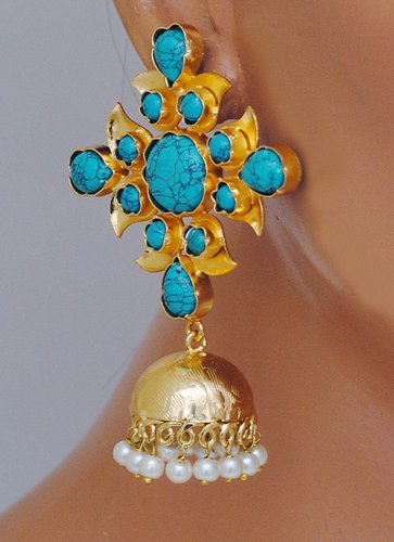 Goldpolish turquoise earring-2774