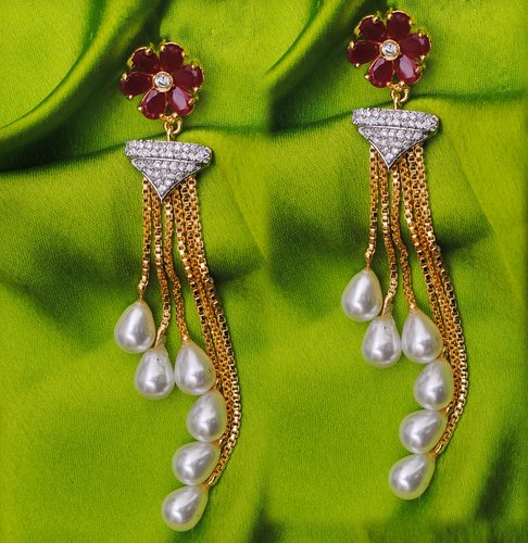 Goldpolish ruby red and white beautiful earring-2776
