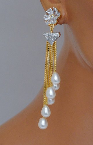 Goldpolish white earring-2777