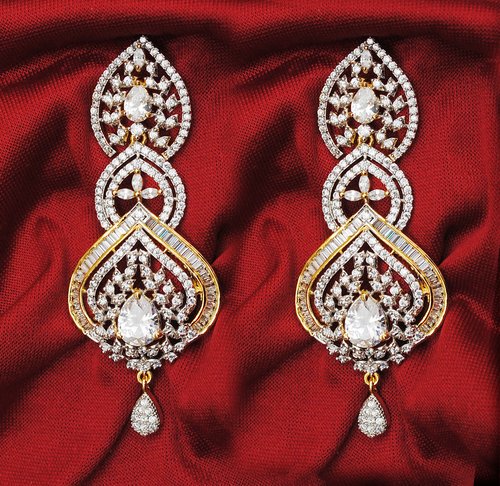 Goldpolish white diamond earring-2781
