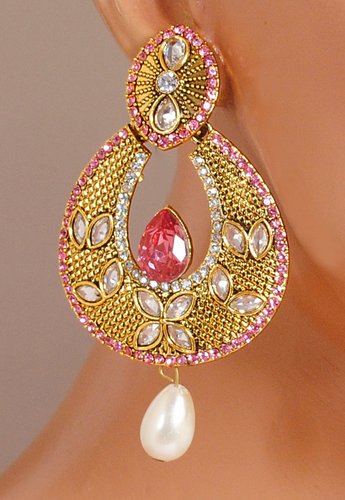 Goldpolish pink and white earring-2787