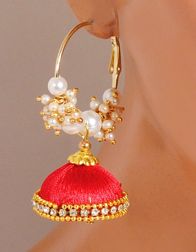 Goldpolish red jhumi earring-2812