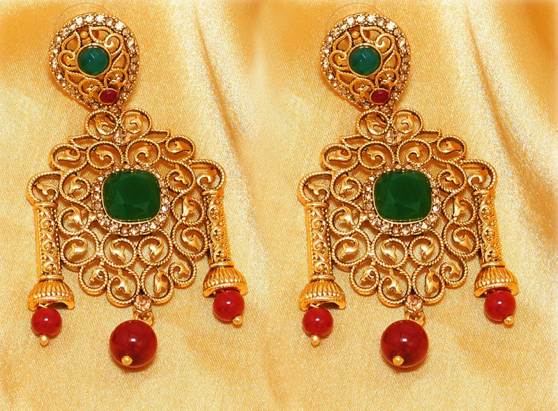 Goldpolih maroon, green Earring-2819