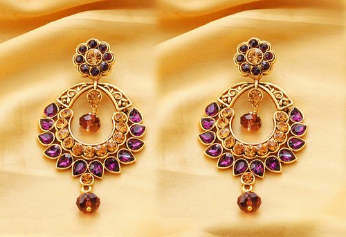Goldpolish Purple and golden Earring-2832
