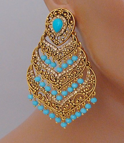 Goldpolish firozi earring-2852