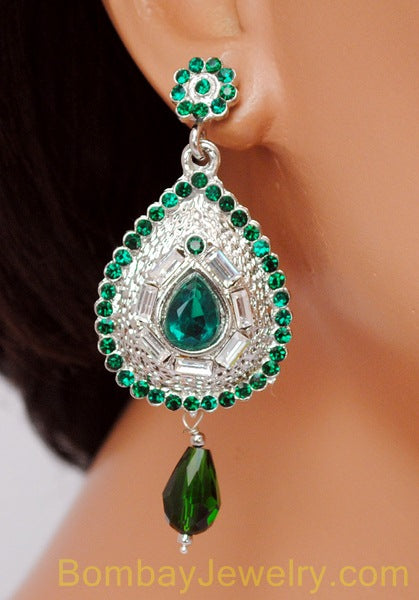 silverplated green diamond earring