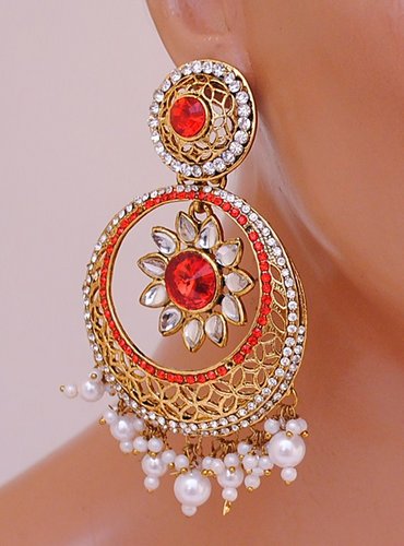 Goldpolish red and white earring-2249