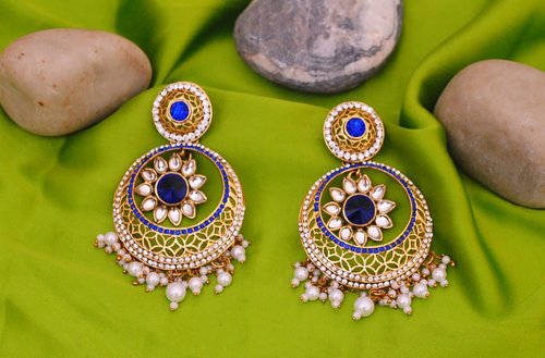 Goldpolish blue and white earring-2250
