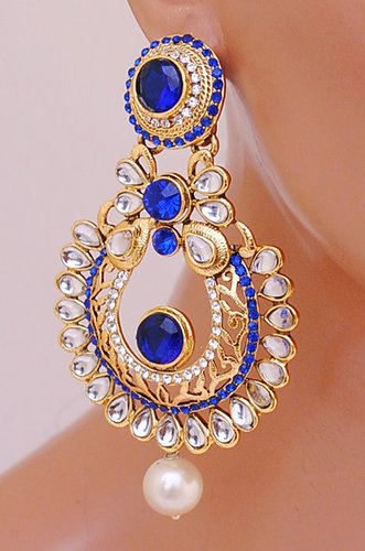 Goldpolish blue and white earring-2252