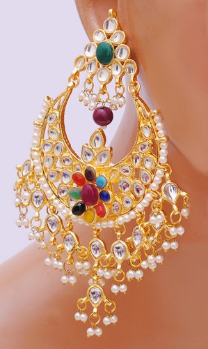 Goldpolish multicolour earring with tikka-1180