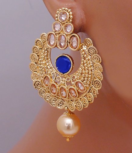 Goldpolish blue Earring with tikka-1200