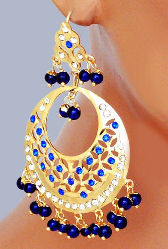 Goldpolish blue Beautiful Earring with Tikka-1205