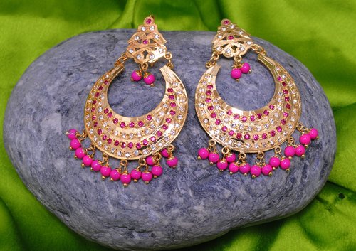 Goldpolish Fusicha pink Earring with tikka-1206