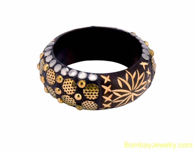 brown painted studded wood bangle- one size
