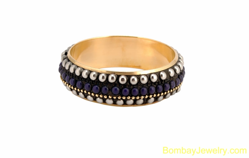 BLACK BANGLE WITH BLUE SILVER BEADS-XL