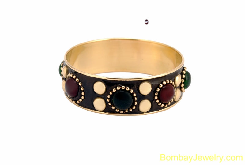 black bangle with red, green and golden stud-large
