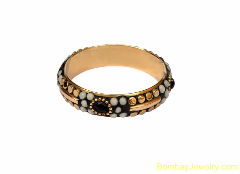 BLACK FASHION BANGLE WITH WHITE AND GOLDEN STUDDED-XL