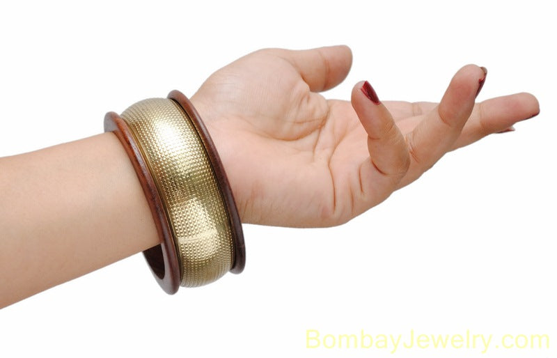 golden and brown wood bangle- one