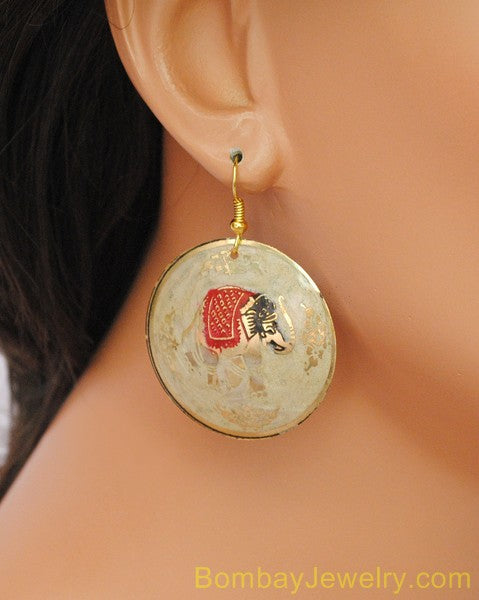WHITE GOLDEN AND RED HOOP EARRING